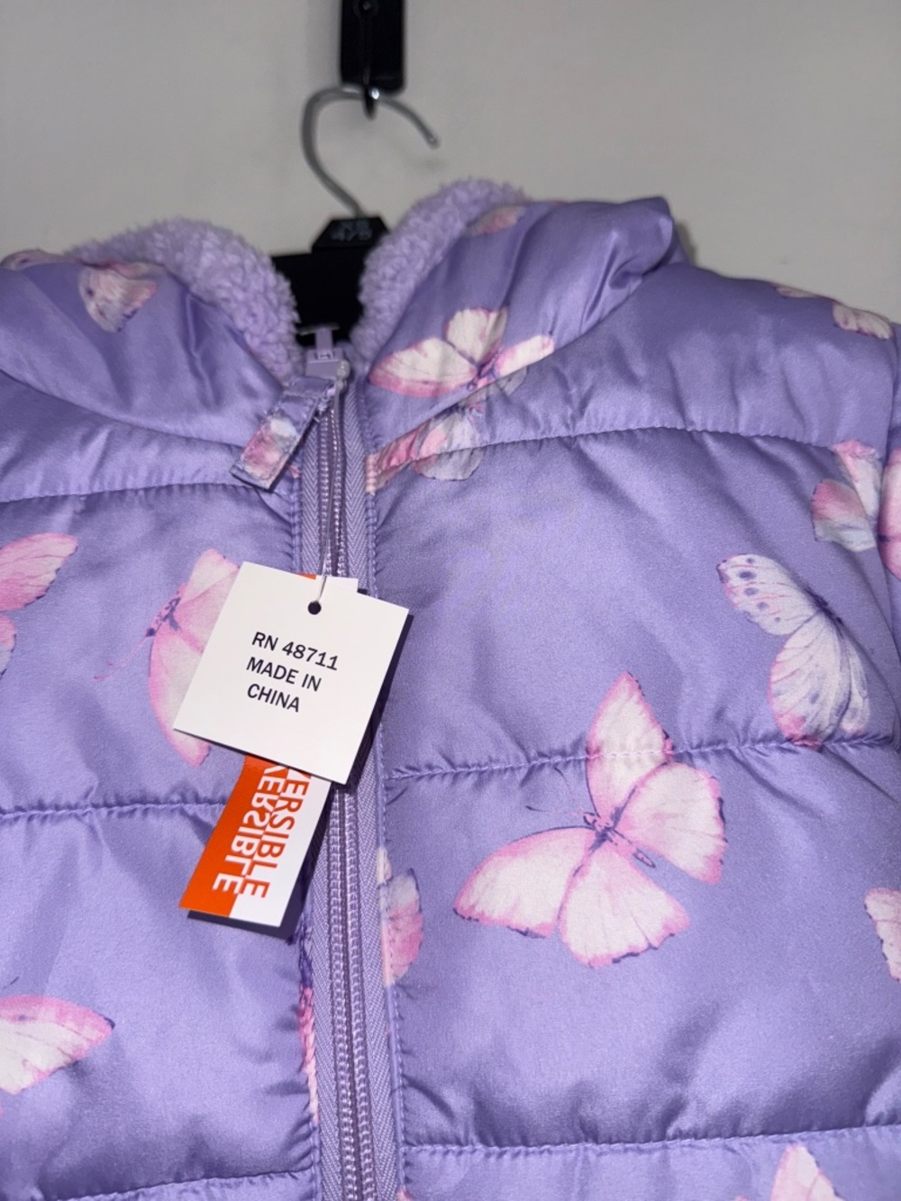 FALLS CREEK New $50 Girls 4T Purple Pink Butterfly Hooded Winter Reversible Coat - Picture 2 of 5